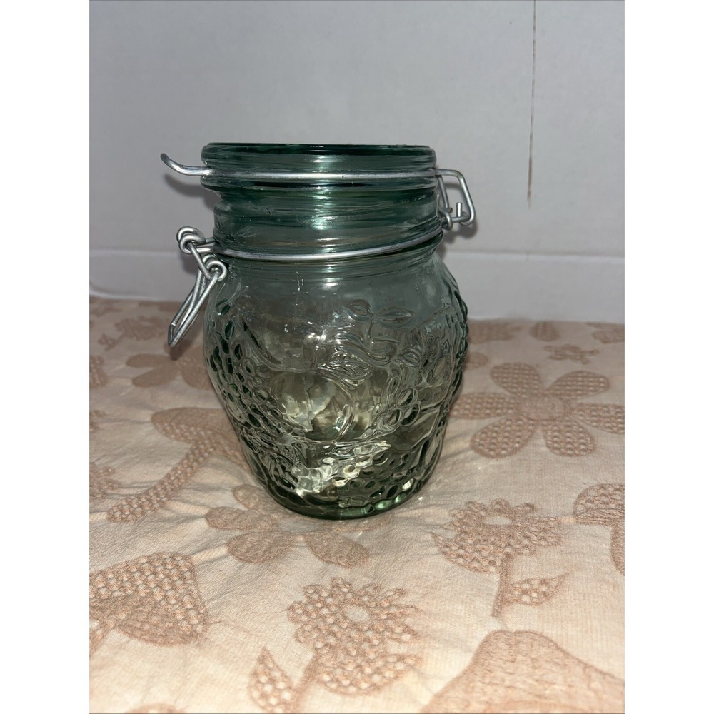 VTG Libbey Light Green Glass Canister Jar Hinged With Seal